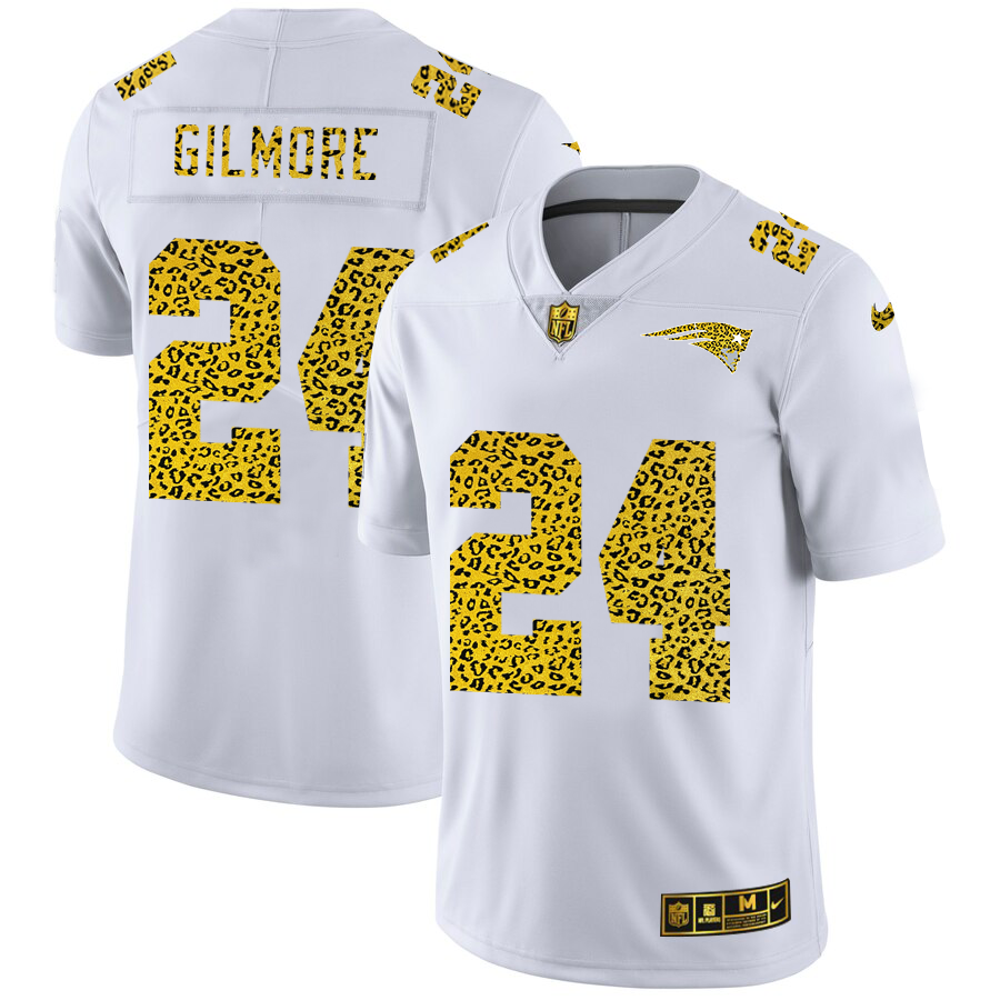 New England Patriots #24 Stephon Gilmore Men Nike Flocked Leopard Print Vapor Limited NFL Jersey White